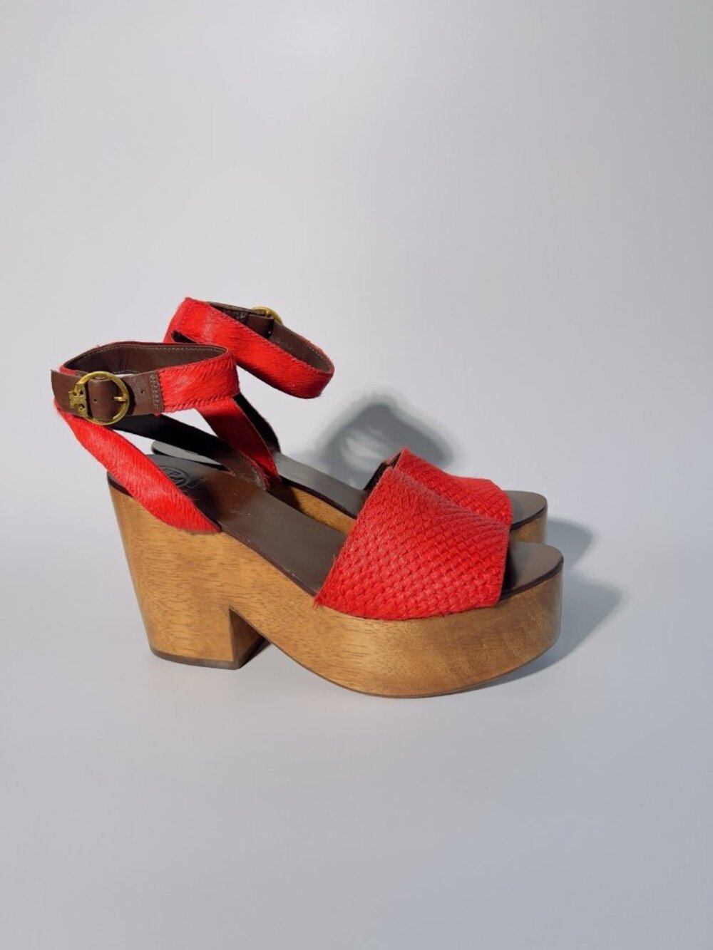 Tory Burch Camilla Haircalf Platform Sandals Red Size 6.5 M - Picture 3 of 13